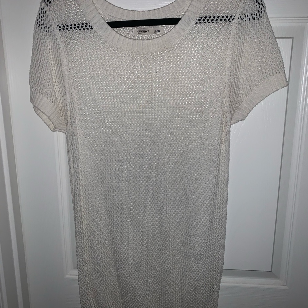 Cream Open Knit Short Sleeve Sweater